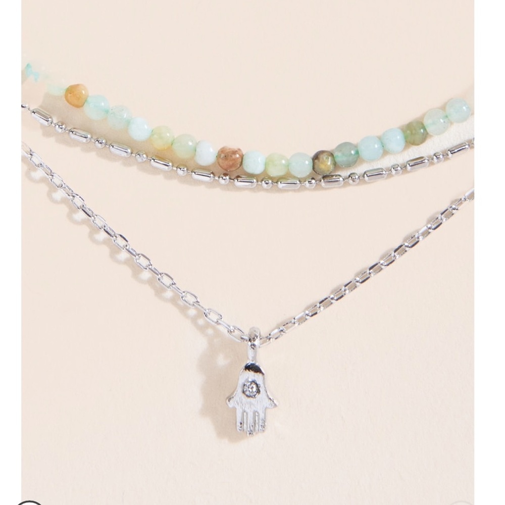 NWT Francesca’s Collection Elle Amazonite Layered Hamsa 🪬 Pendant Necklace